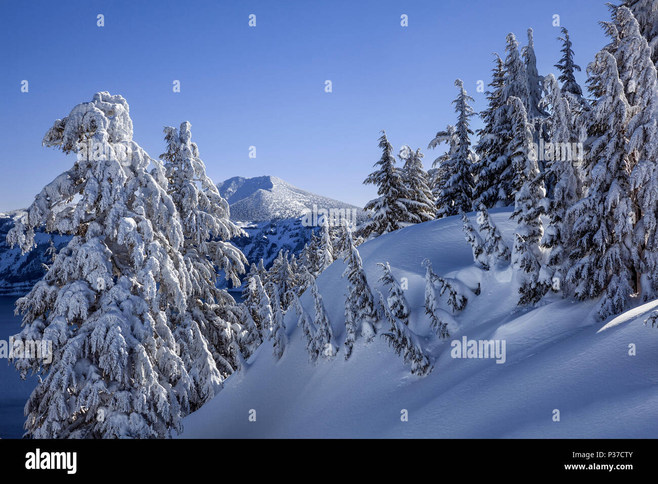 O02510-00...OREGON - vista invernale del Parco nazionale di Crater Lake con il Monte Scott nella distanza. Foto Stock