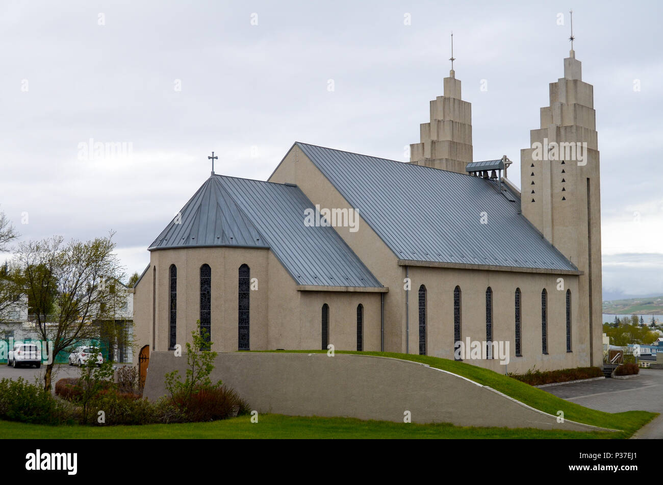 Akureyrarkirkja in Akureyri, Islanda Foto Stock