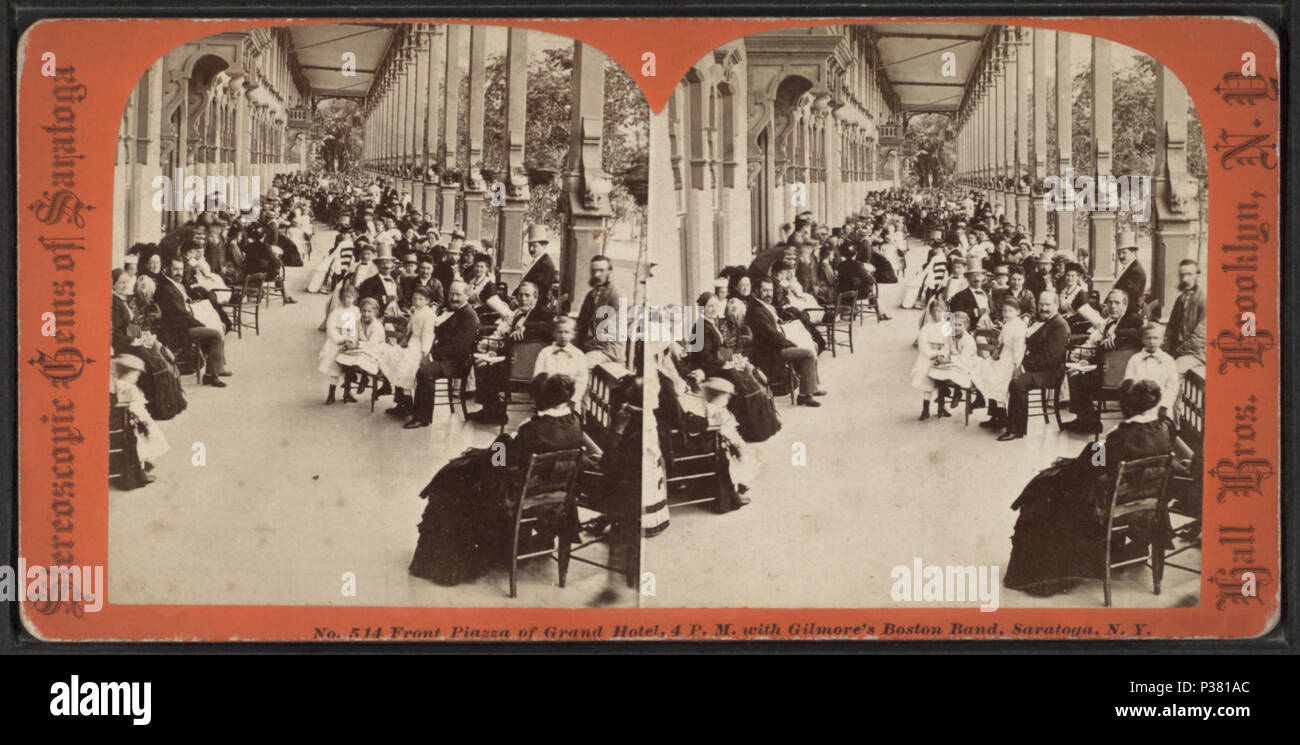 . Davanti la Piazza del Grand Hotel, 4 P.M. con Gilmore della banda di Boston, Saratoga, N.Y. Copertura: [1870?-1880?]. Fonte impronta: Brooklyn, N.Y. : Hall Bros., [1870?-1880?]. Elemento digitale pubblicata 10-24-2005; aggiornato 5-18-2009. 115 davanti la Piazza del Grand Hotel, 4 P.M. con Gilmore della banda di Boston, Saratoga, N.Y, dalla Hall Bros. Foto Stock