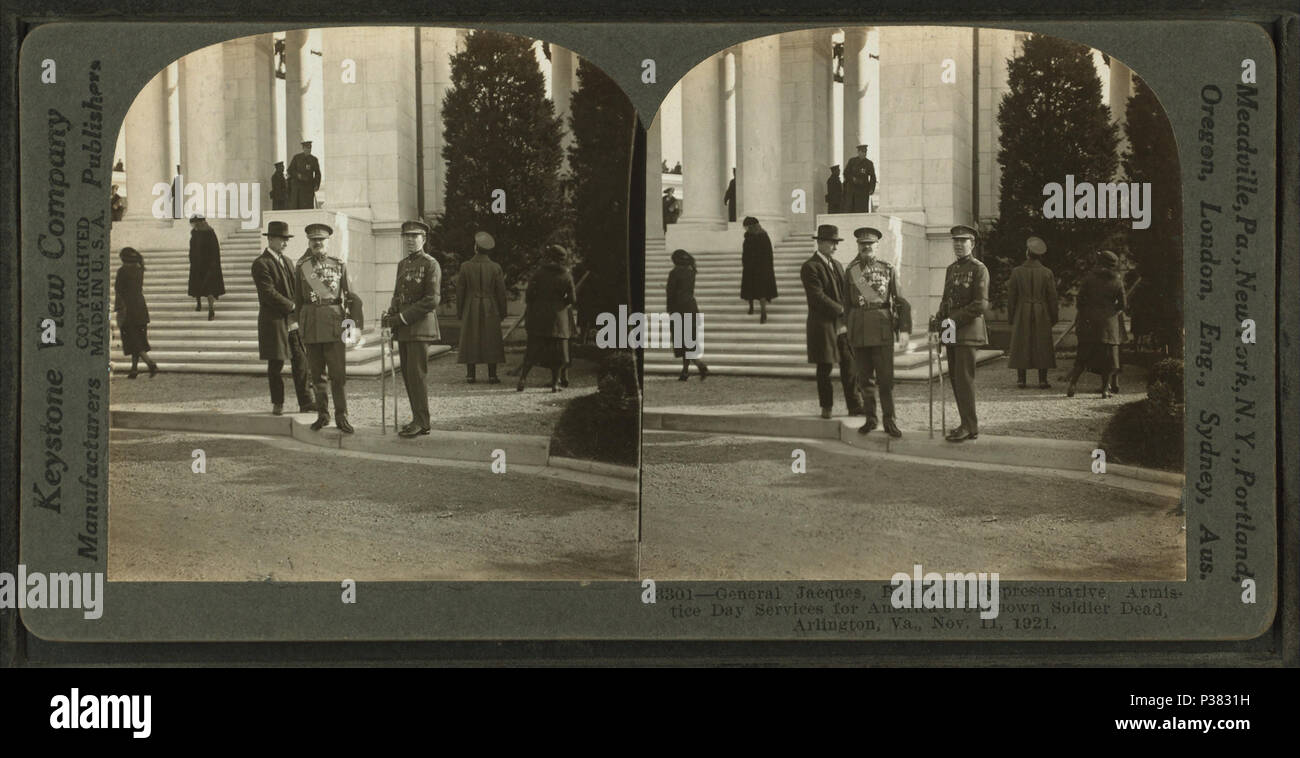 119 General Jacques, Belgio rappresentativo, il giorno dell'Armistizio servizi per l'America Unknown Soldier morti, Arlington, Virginia, nov. 11, 1921, da Robert N. Dennis raccolta di vista stereoscopica Foto Stock