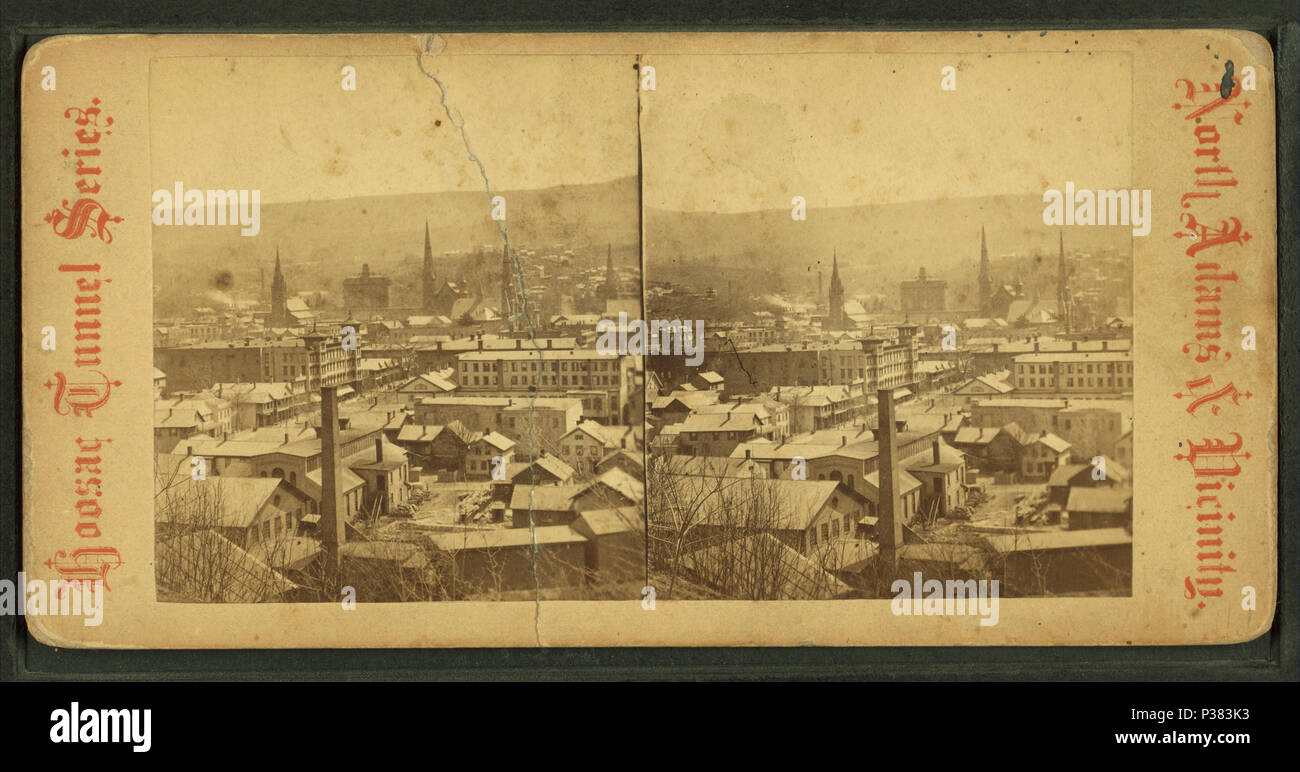 120 Vista generale del North Adams che mostra la costruzione di edifici commerciali, case e chiese, da Robert N. Dennis raccolta di vista stereoscopica Foto Stock