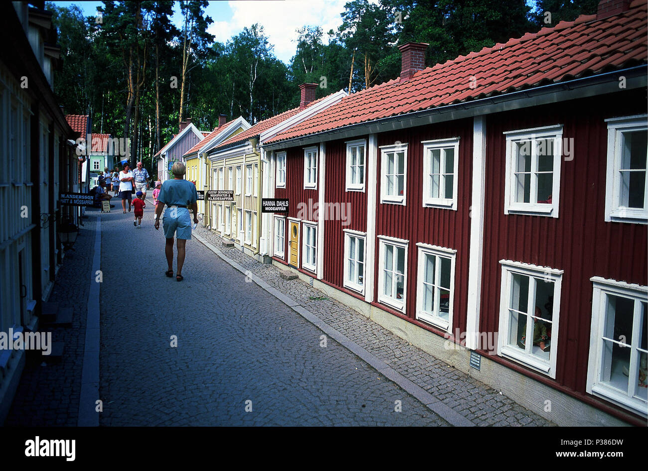 Vimmerby, Svezia, i visitatori del parco a tema di Astrid Lindgren del mondo Foto Stock