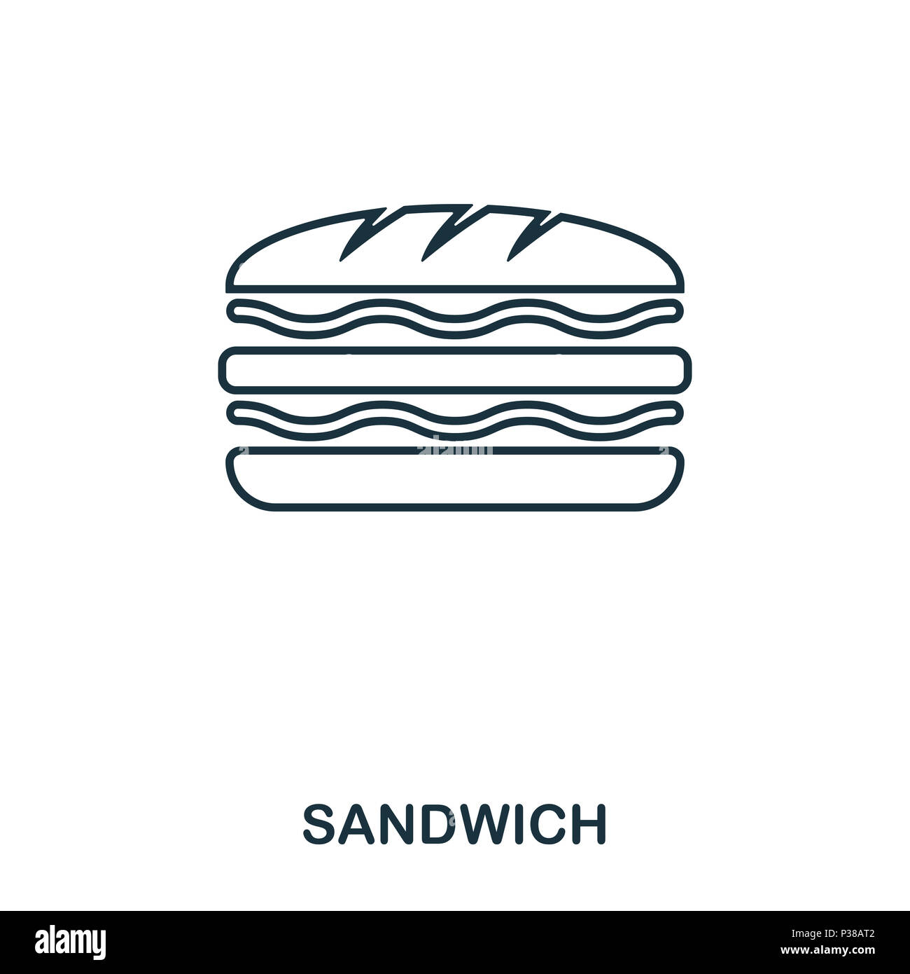 Semplice contorno icona sandwich. Pixel perfetto elemento lineare. Icona di sandwich outline stile per utilizzo in mobile app, web UI, stampa. Foto Stock