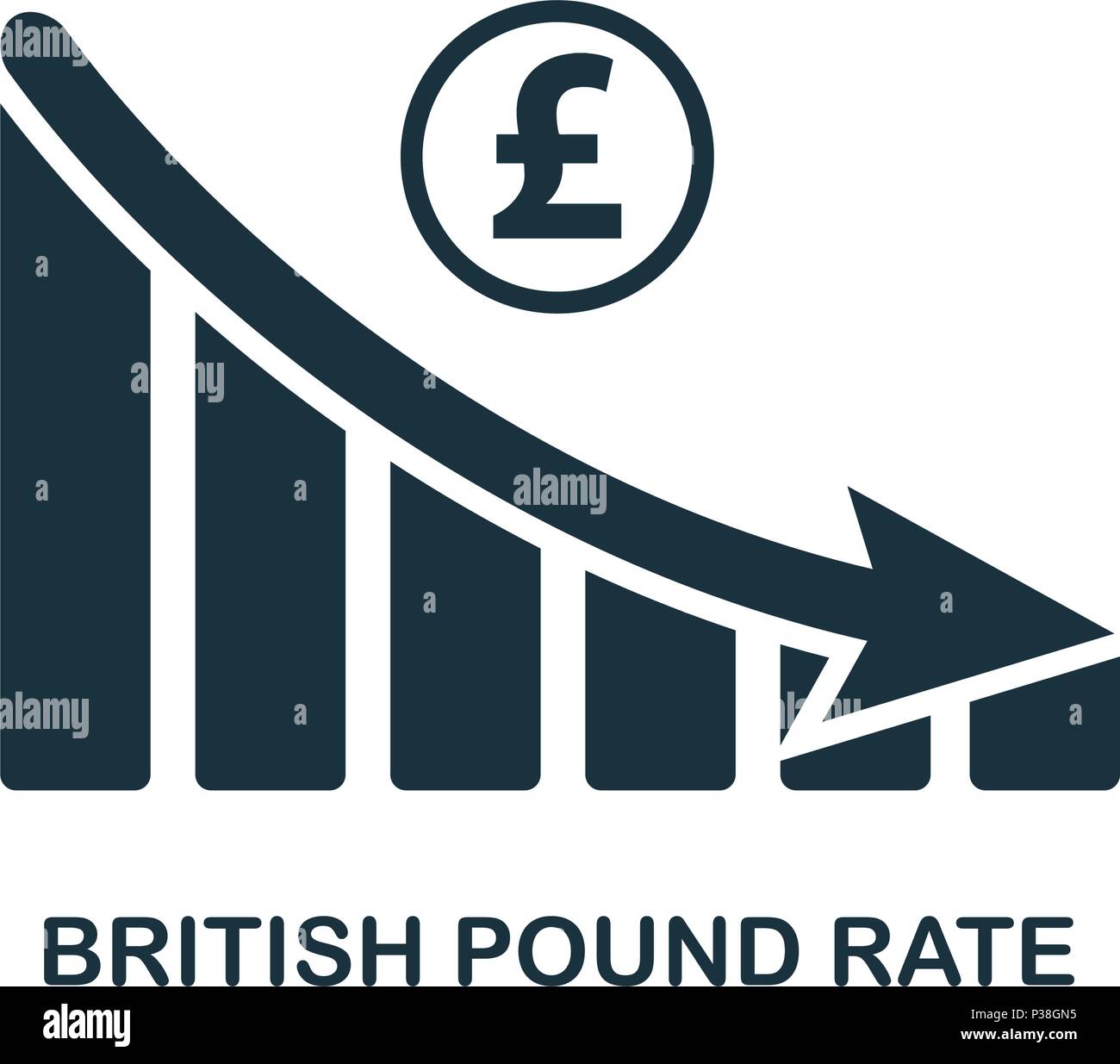 Sterlina britannica Diminuzione icona grafica. Mobile App, stampa, icona del sito web. Semplice elemento cantare. Monocromatico British Pound Diminuzione icona grafica illustrazione. Illustrazione Vettoriale