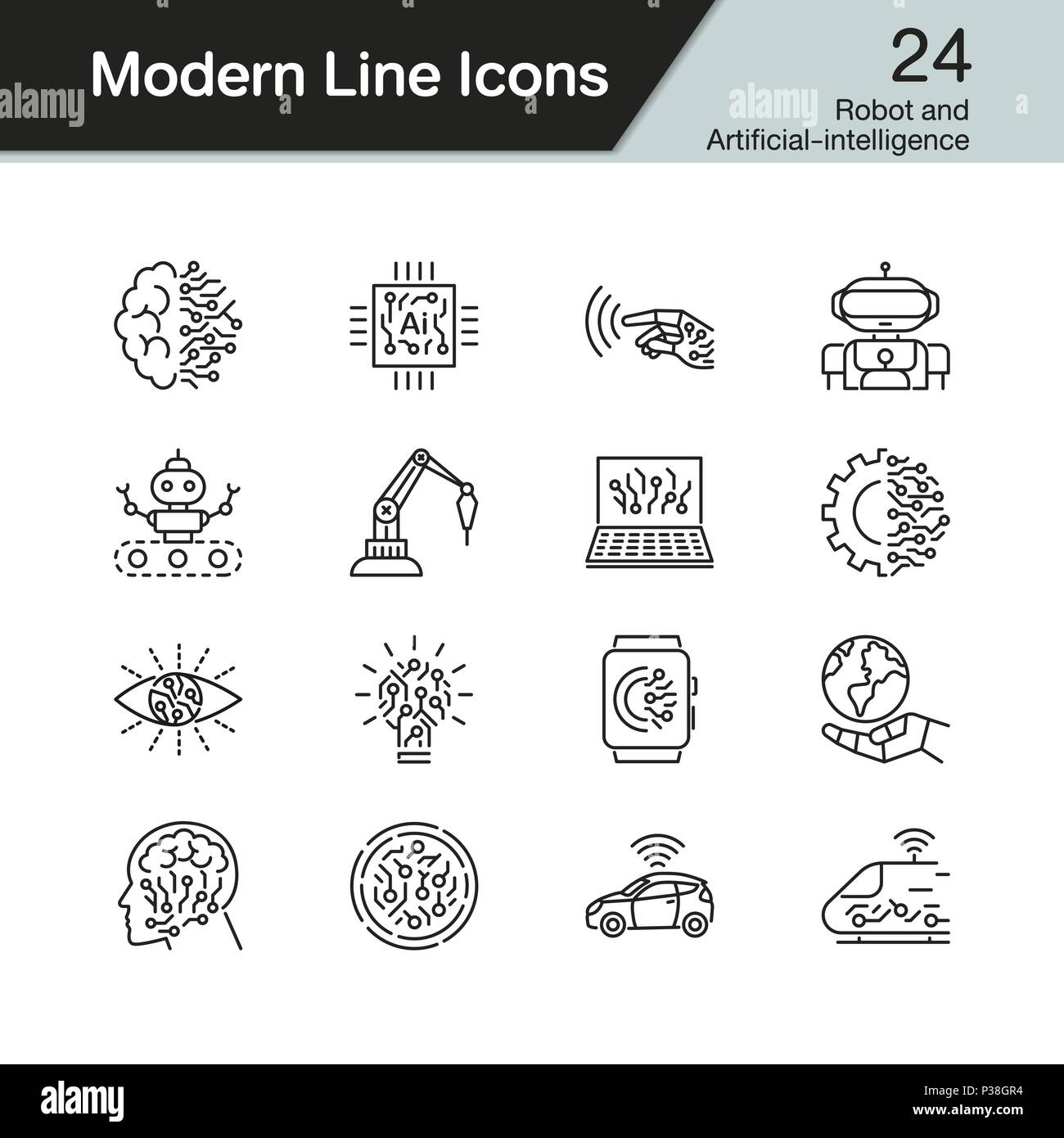 Robot e artificiale icone di intelligence. Moderno design di linea serie 24. Per la presentazione, la progettazione grafica, l'applicazione mobile, web design, infographics. Ve Illustrazione Vettoriale
