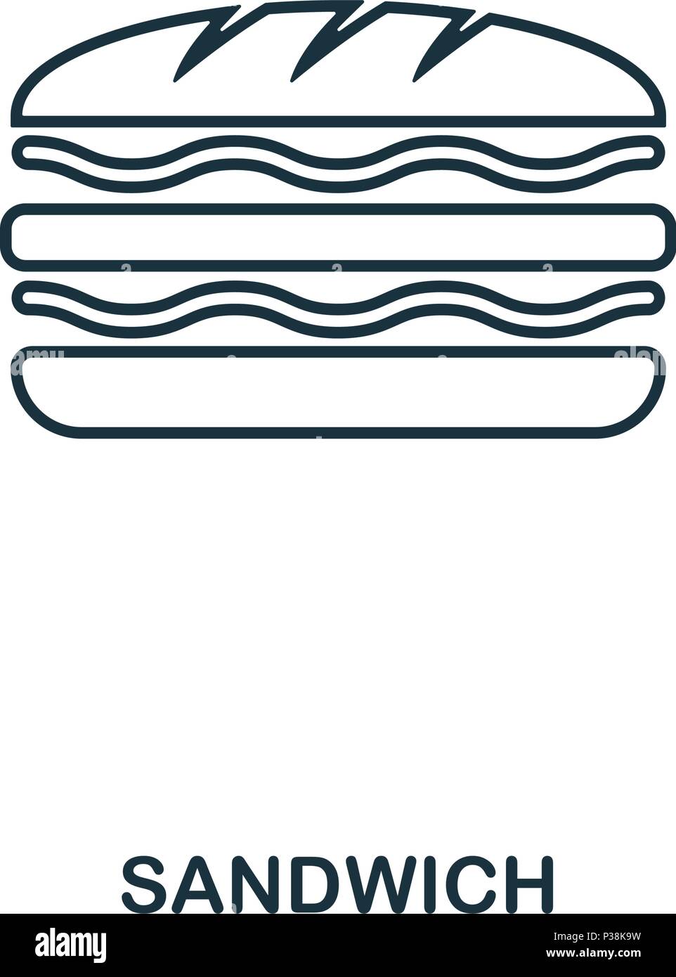 Semplice contorno icona sandwich. Pixel perfetto elemento lineare. Icona di sandwich outline stile per utilizzo in mobile app, web UI, stampa. Illustrazione Vettoriale