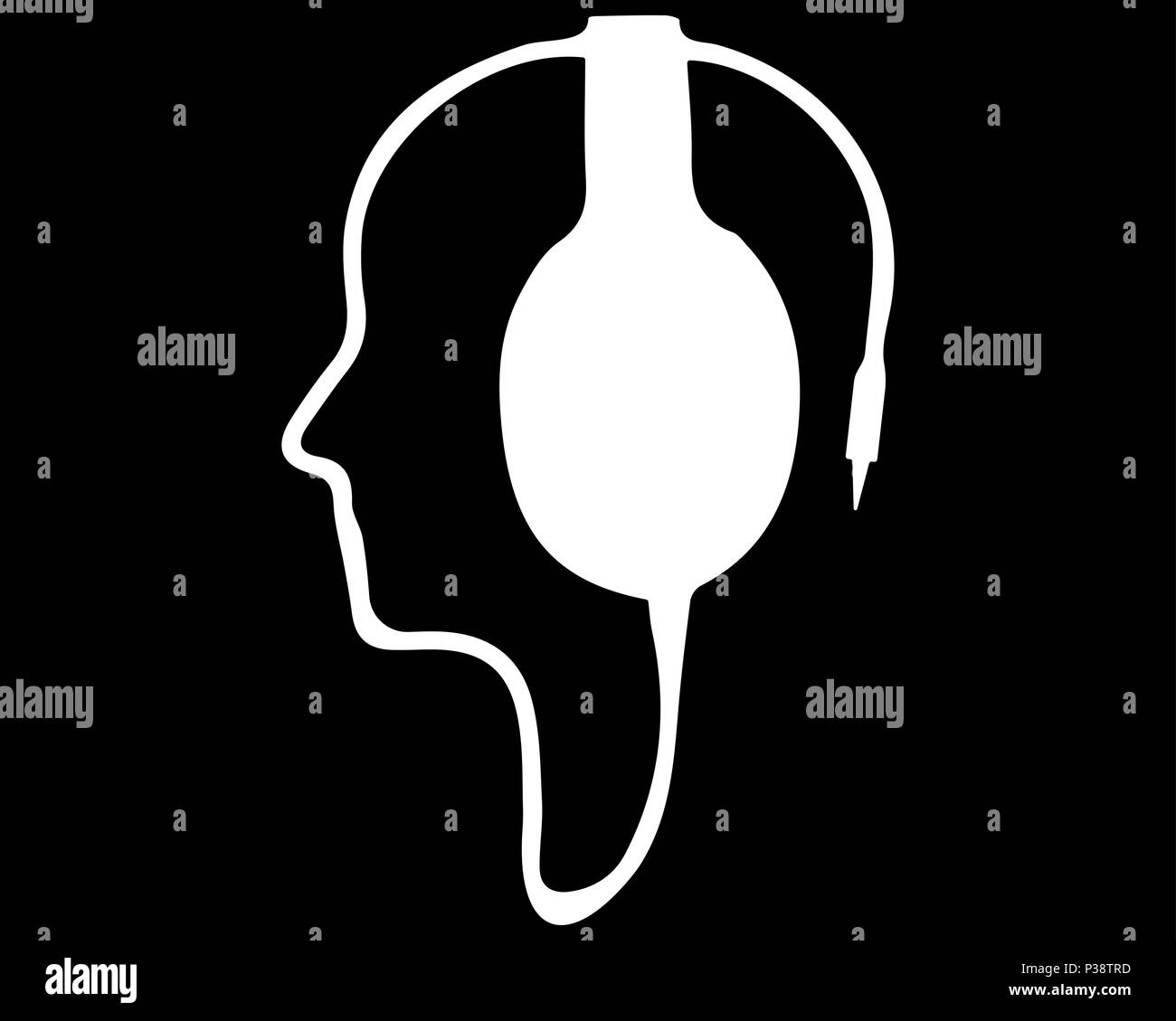 Un contorno della faccia umana dal filo dalle cuffie. Illustrazione  Vettoriale. Cuffie bianche su sfondo nero Immagine e Vettoriale - Alamy