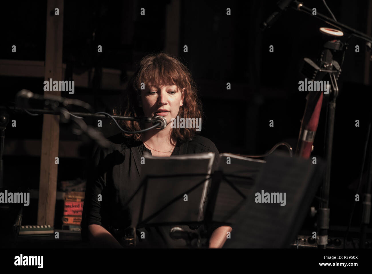 Hackney, Regno Unito. Xvi Jun, 2018. venduto fuori notte al Cafe Oto a Stoke Newington, Hackney, musica: Lindsay Cooper (Libro dei Canti di CHRIS CUTLER / JOHN GREAVES / YUMI HARA / CHLÖE HERINGTON / TIM HODGKINSON / DAGMAR KRAUSE) + il watt + John Greaves (solo) + Chlöe Herington (solo), Dagmar Krause purtroppo ha dovuto annullare a causa di malattia. Katja Eber. Credito: Katja Heber/Alamy Live News Foto Stock