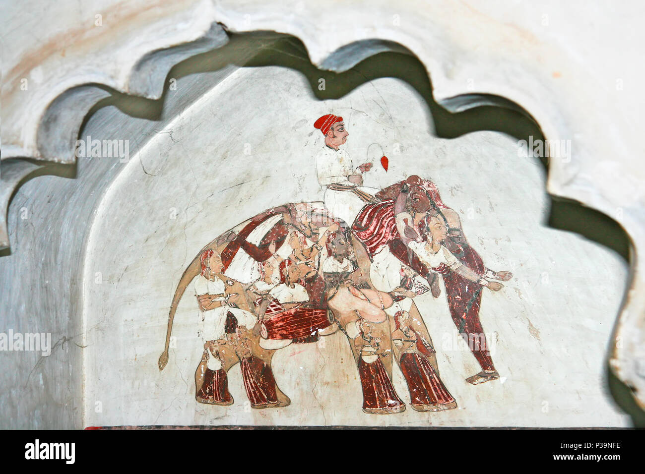 Raj Mahal ha alcune superbamente soffitti dipinti e camere di verniciatura, Orchha, Madhya Pradesh, India. Foto Stock