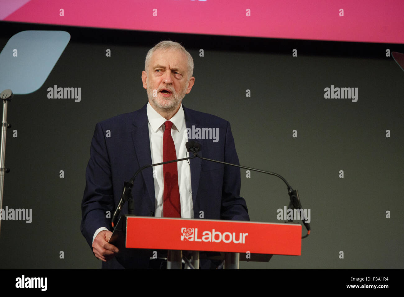 Londra, Regno Unito, Jeremy Corbyn, sedia del lavoro Foto Stock