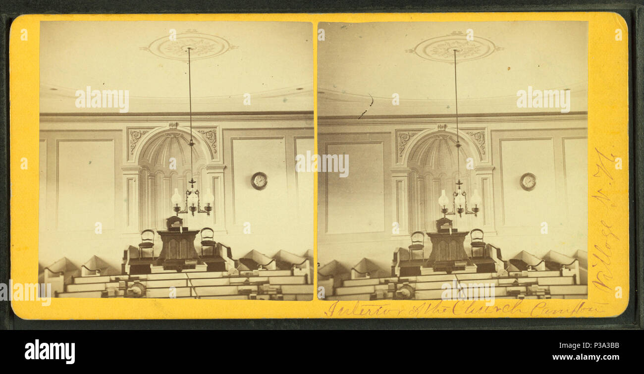 . Interno della piccola chiesa nel villaggio di Campton, N.H. costruito nel 1826. Creato: ca. 1876. Copertura: 1868?-1885?. Fonte impronta: 1868?-1885?. Elemento digitale pubblicata 2-16-2006; aggiornato 2-13-2009. 157 interno della piccola chiesa nel villaggio di Campton, N.H. costruito nel 1826, da E. J. Giovani Foto Stock