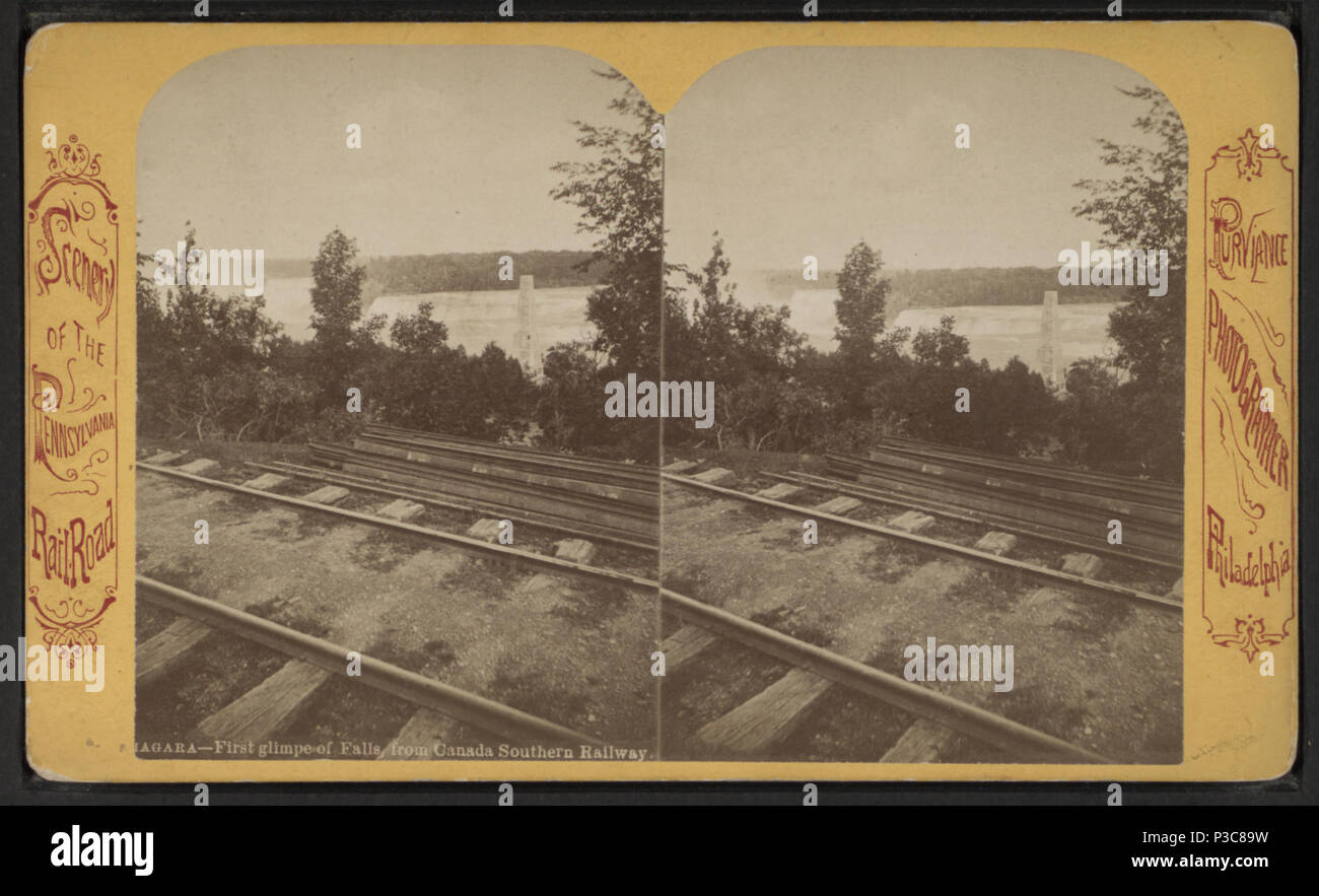 . Niagara, primo scorcio di cadute, dal Canada Ferrovia Meridionale. Titolo alternativo: Scenario della Pennsylvania Railroad. Copertura: 1860?-1905. Elemento digitale pubblicata 8-11-2006; aggiornato 2-11-2009. 213 Niagara, primo scorcio di cadute, dal Canada Ferrovia Meridionale, da Purviance, W. T. (William T.) 2 Foto Stock