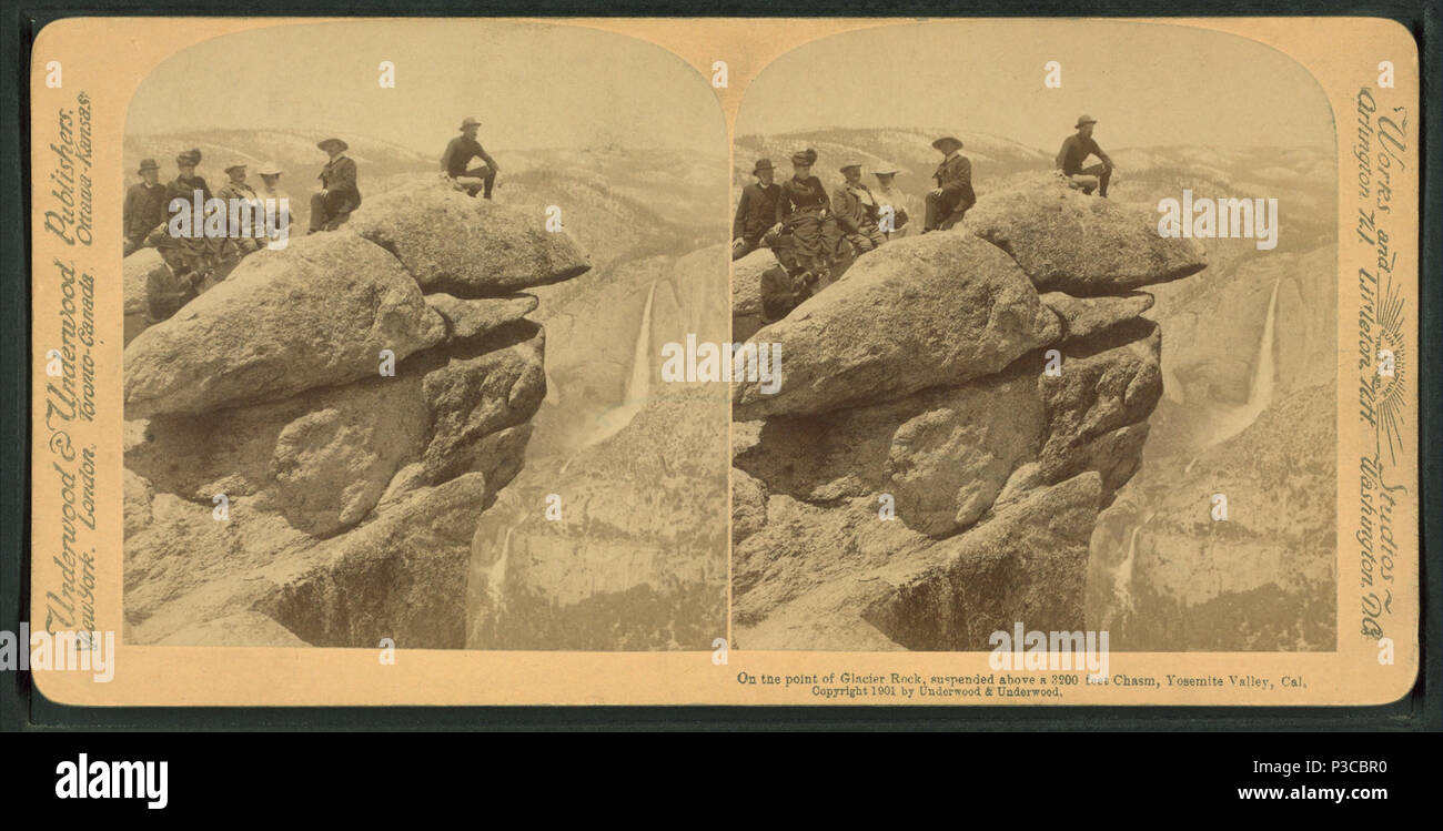 . Sul punto del ghiacciaio Rock, sospesa al di sopra di un 3200 piedi abisso, Yosemite Valley, Cal. Copertura: 1893-1904. Elemento digitale pubblicata 7-28-2005; aggiornato 2-12-2009. 223 sul punto del ghiacciaio Rock, sospesa al di sopra di un 3200 piedi abisso, Yosemite Valley, Cal, da Underwood &AMP; Underwood Foto Stock