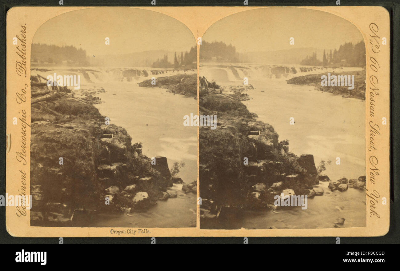 . Oregon City cade. Copertura: 1867-1920?. Fonte impronta: 1867-1920?. Elemento digitale pubblicata 6-30-2005; aggiornato 2-13-2009. 225 Oregon City falls, dal continente stereoscopica in azienda 2 Foto Stock