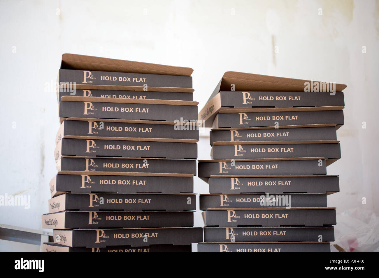 Scatole per pizza Foto Stock