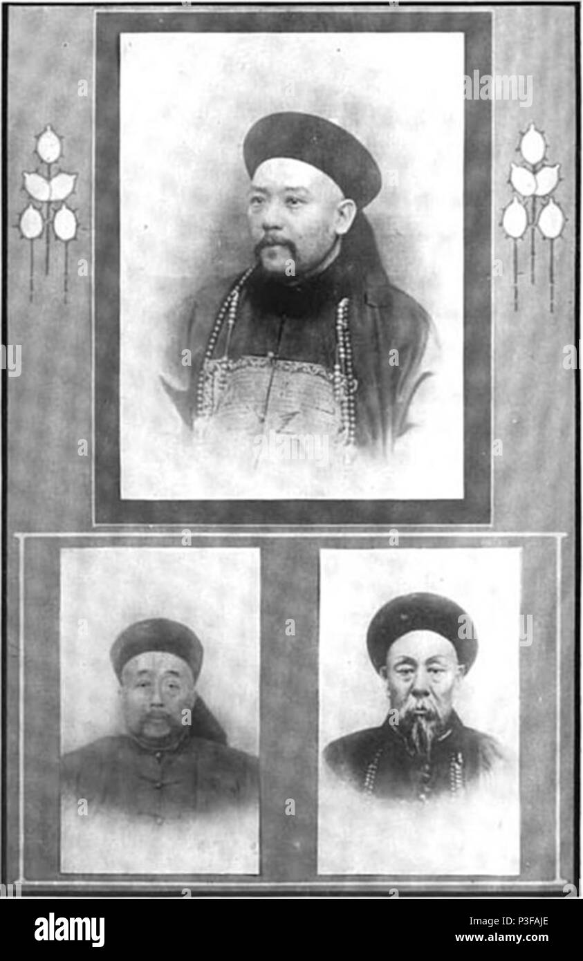 . Inglese: Top: Generale Yuan Shikai, il governatore di shantung. In basso a sinistra: YÜ HSIEN, governatore di SHANSI] (Yuxian (dinastia Qing), Governatore dello Shanxi) in basso a destra: Generale Dong Fuxiang, il BOXER generale all'assedio di Pechino. 1904. Pubblicato in un libro che è stato pubblicato a Londra in Inghilterra nel 1904 4 Yuan Shikai, Yuxian, Dong Fuxiang Foto Stock