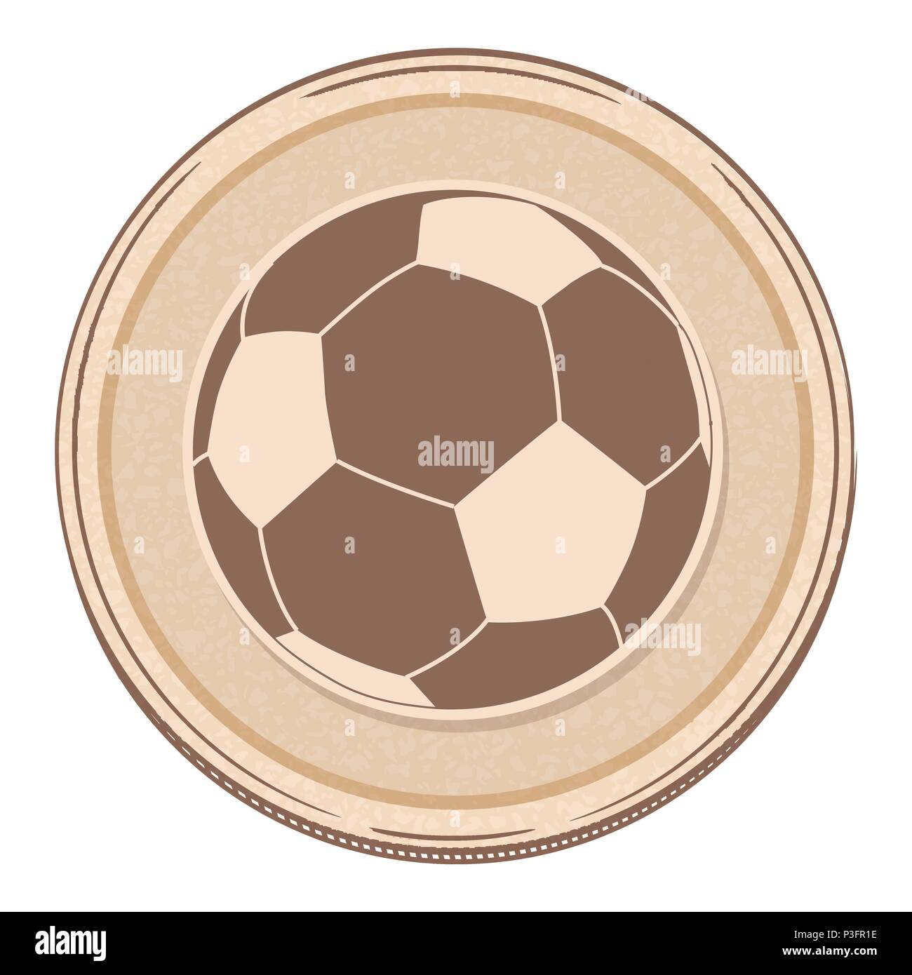 Mano lo stile di disegno Soccer Football su marrone a bordo circolare Illustrazione Vettoriale