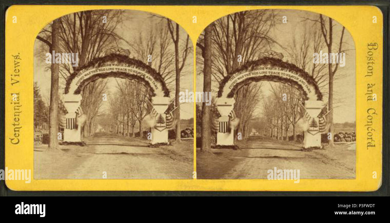 . Arco trionfale su strada alla battaglia di massa. Titolo alternativo: Centennial viste. Boston e di concordia. 10. Copertura: 1859?-1900?. Fonte impronta: 1859?-1900?. Elemento digitale pubblicata 8-31-2005; aggiornato 2-12-2009. 332 arco trionfale su strada a Battle Ground, da Robert N. Dennis raccolta di vista stereoscopica Foto Stock