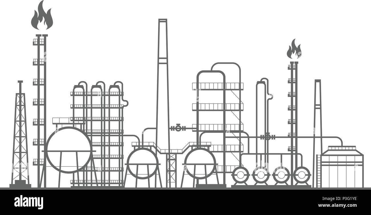 Fabbrica petrolchimica - impianto di produzione di industria chimica Illustrazione Vettoriale