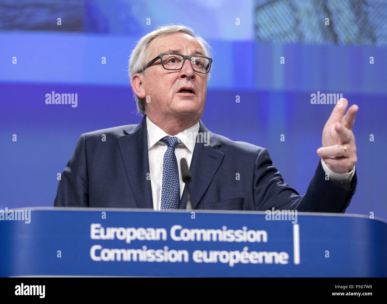 Belgio: Bruxelles. 2018/02/14. Conferenza stampa con Jean Claude Juncker, presidente della Commissione europea, per il suo contributo al dibattito su Foto Stock