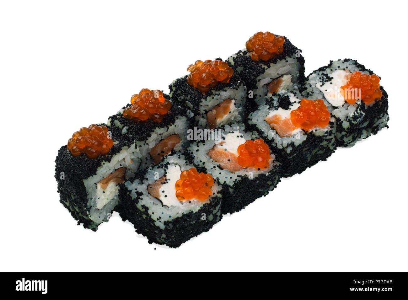 Il fast food.Cucina Asiatica. Il cibo giapponese. Rotoli di sushi su sfondo bianco Foto Stock