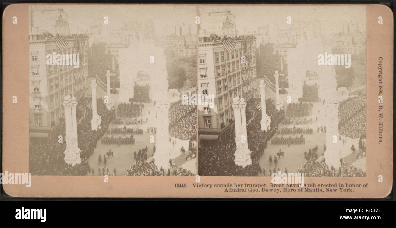 . Vittoria suona la sua tromba, grande arcata navale eretto in onore di Admiral Geo. Dewey, eroe di Manila, New York. Copertura: 1859-1899. Elemento digitale pubblicata 10-24-2005; aggiornato 2-11-2009. 342 Vittoria suona la sua tromba, grande arcata navale eretto in onore di Admiral Geo. Dewey, eroe di Manila, New York, da Robert N. Dennis raccolta di vista stereoscopica Foto Stock