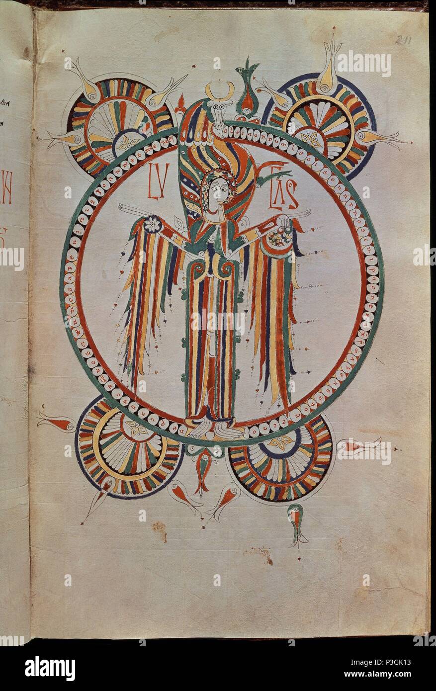 Pagina illustrata di un capitolo della Sacra Bibbia. Rappresentazione di San Luca. Leon, Cattedrale-biblioteca. Autore: Johannes Hymonides (d. 882). Posizione: CATEDRAL-ARCHIVO, LEON, Spagna. Foto Stock