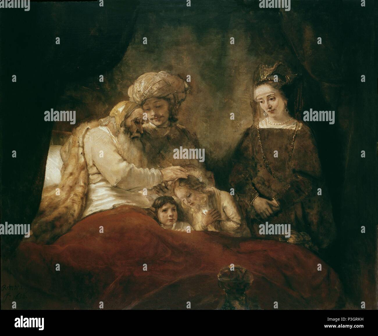 Scuola olandese. Benedizione di Giacobbe i figli di Giuseppe. Kassel, Staatliche Museen. Autore: Rembrandt (1606-1669). Posizione: MUSEO STAATLICHE, Kassel, Germania. Foto Stock