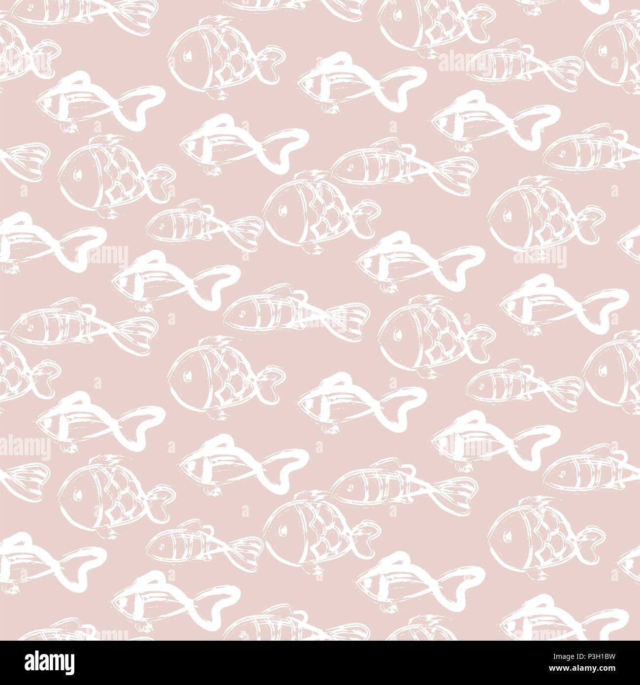Disegnato a mano pesce oceano astratto vettore pattern texture. Illustrazione Vettoriale