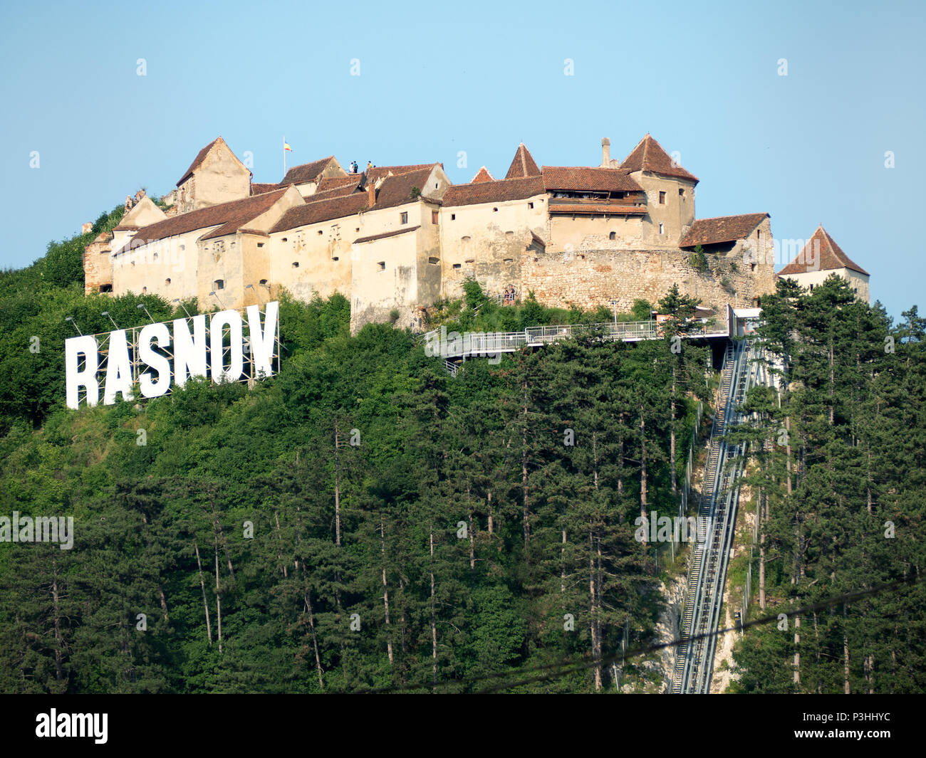 Rasnov citadel medioevale, contea di Brasov, Romania. Foto Stock
