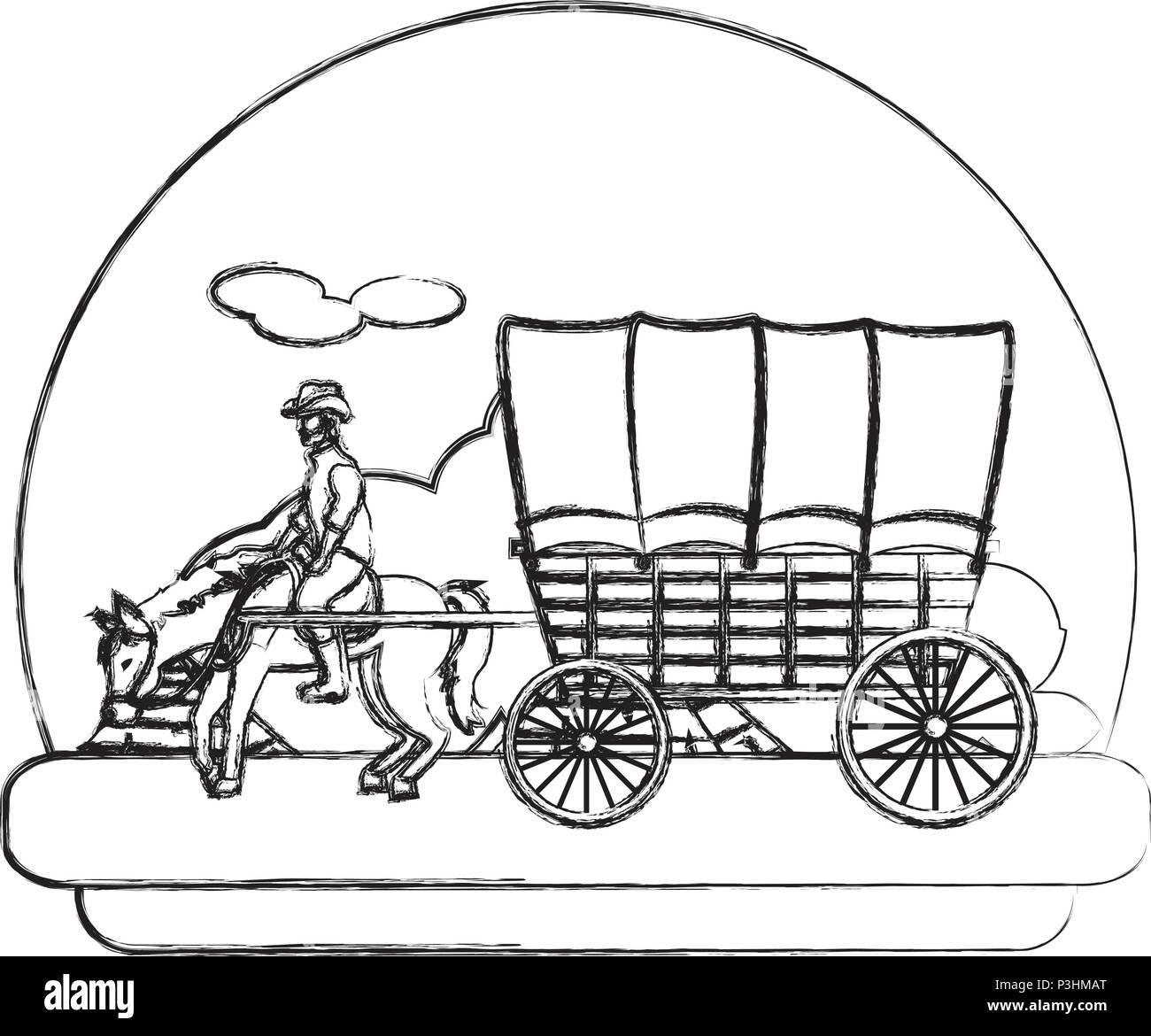 Grunge uomo giri a cavallo con il trasporto nel deserto Illustrazione Vettoriale