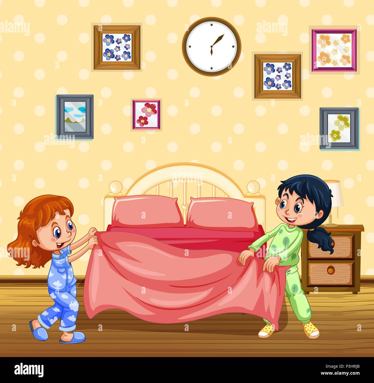 Bambini rendendo letto la mattina illustrazione Illustrazione Vettoriale