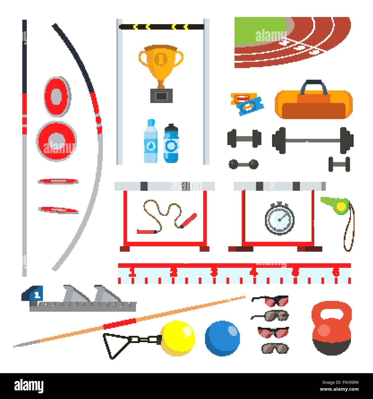 Atletica set di icone di vettore. Athletic Sport Accessori, elementi.  Piatto isolato Cartoon illustrazione Immagine e Vettoriale - Alamy