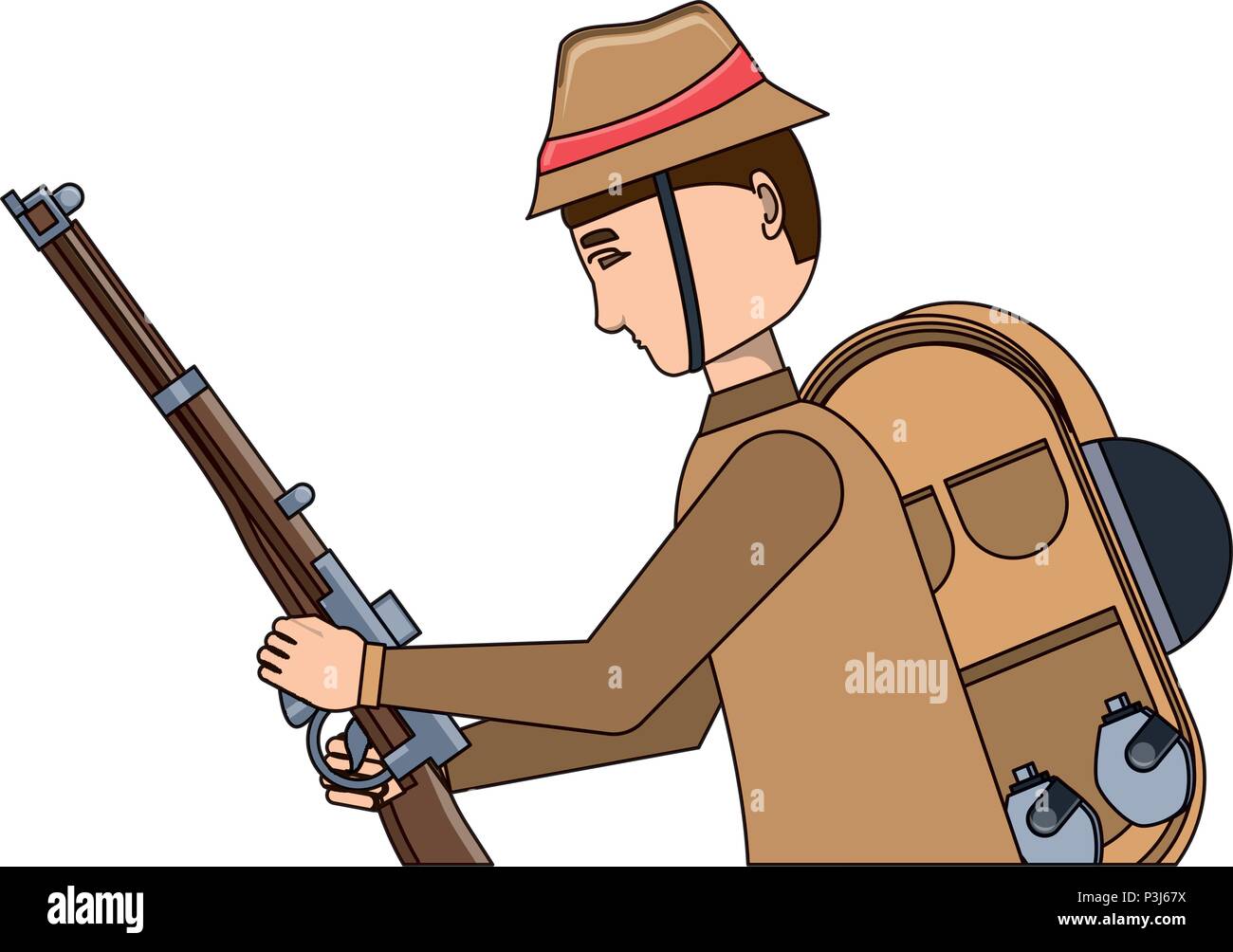 Anzac soldato con le attrezzature e l'arma su sfondo bianco, illustrazione vettoriale Illustrazione Vettoriale