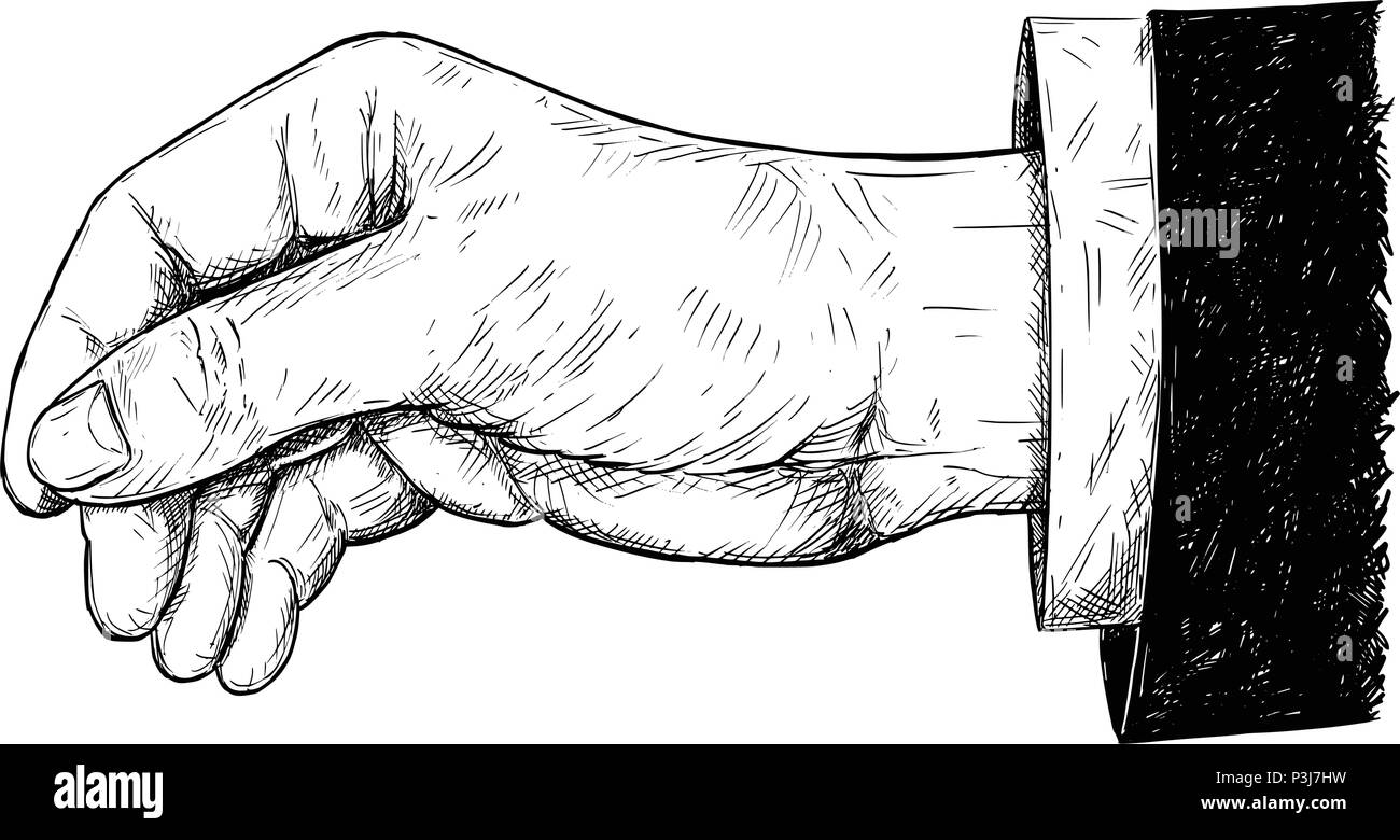 Vettore illustrazione artistica o disegno della mano che tiene qualcosa di sottile tra lo schiacciamento di dita Illustrazione Vettoriale