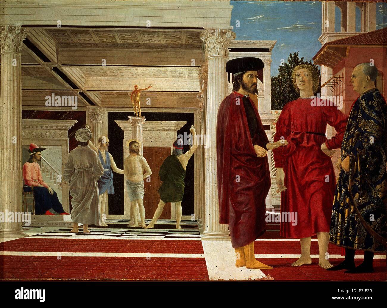 La Flagellazione di Cristo. Xv secolo. Urbino, National Gallery. Autore: Piero della Francesca (c. 1415-1492). Posizione: GALLERIA NAZIONALE DELLE MARCHE, Urbino, Italia. Foto Stock