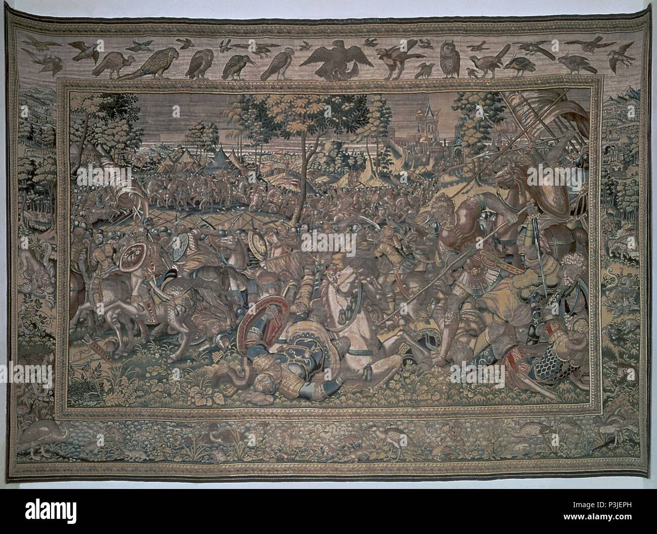 TAPIZ - BATALLA DE AZIO O DE ACCIO EN EL 32 AC - OCTAVIO (Augusto) CONTRA MARCO ANTONIO Y CLEOPATRA. Posizione: ROYAL PALACE DE LA Almudaina, Palma di Mallorca, Spagna. Foto Stock