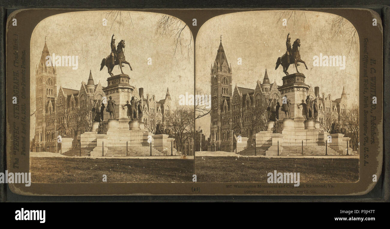 . Il Monumento a Washington e il Municipio, Richmond, Virginia titolo alternativo: "sposa perfettamente' stereografia. Pubblicato: c1901. Copertura: 1863?-1910?. Fonte Imprint: 1863?-1910?. Elemento digitale pubblicata 4-12-2006; aggiornato 2-13-2009. 374 Il Monumento a Washington e il Municipio, Richmond, VA, da Robert N. Dennis raccolta di vista stereoscopica Foto Stock