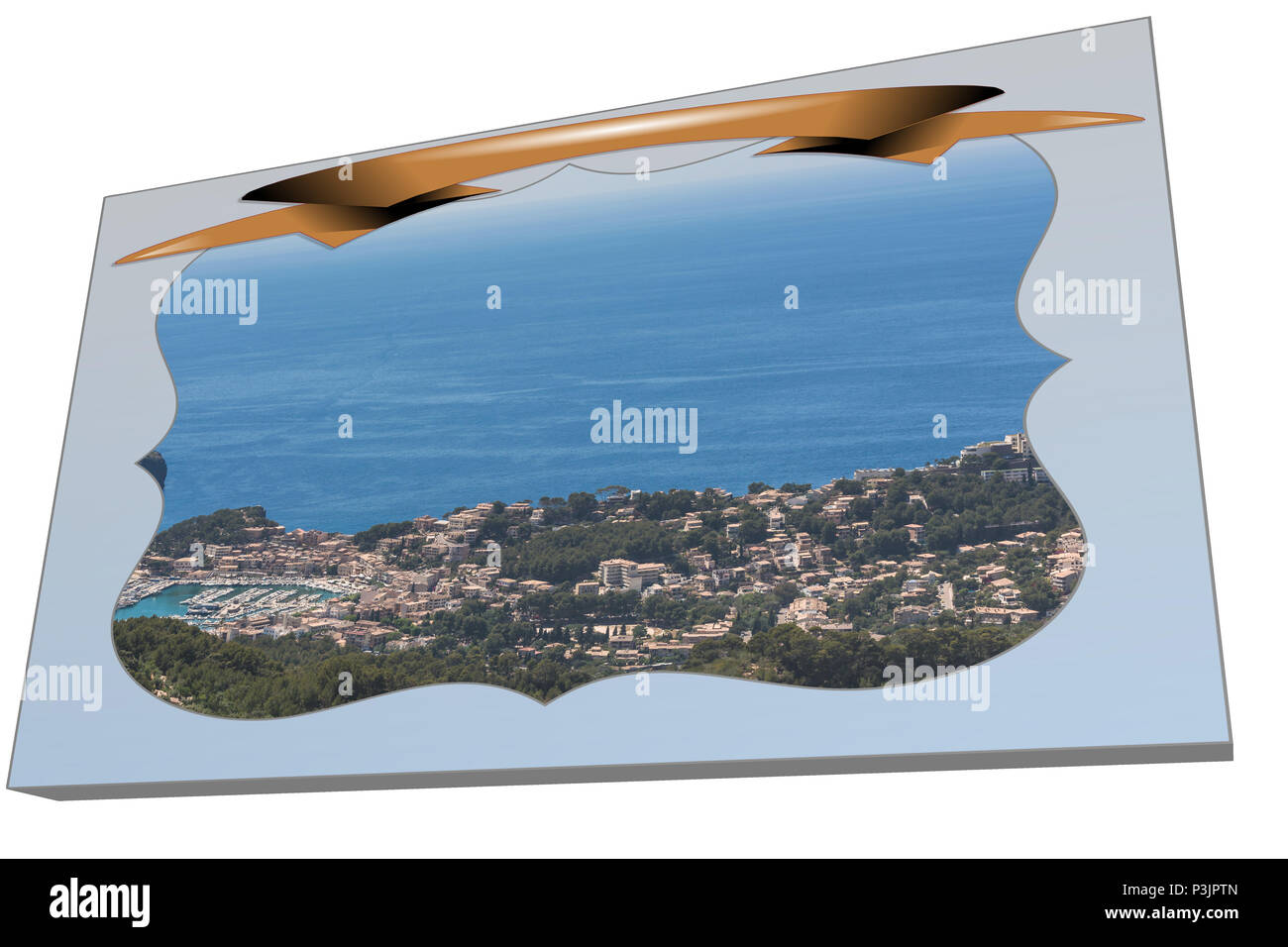 Cartolina in 3D da Puerto de Soller nelle montagne della Serra de Tramuntana Foto Stock