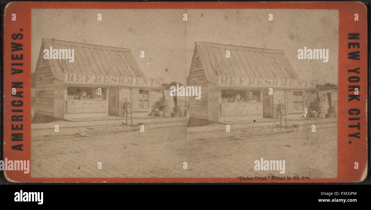 . "Sotto la crosta' casa nella Quinta Avenue[rootbeer e torta stand]. Copertura: 1860?-1925?. Elemento digitale pubblicata 8-31-2005; aggiornato 2-11-2009. 6 "sotto la crosta" casa nella Quinta Avenue(rootbeer e torta stand), da Robert N. Dennis raccolta di vista stereoscopica Foto Stock