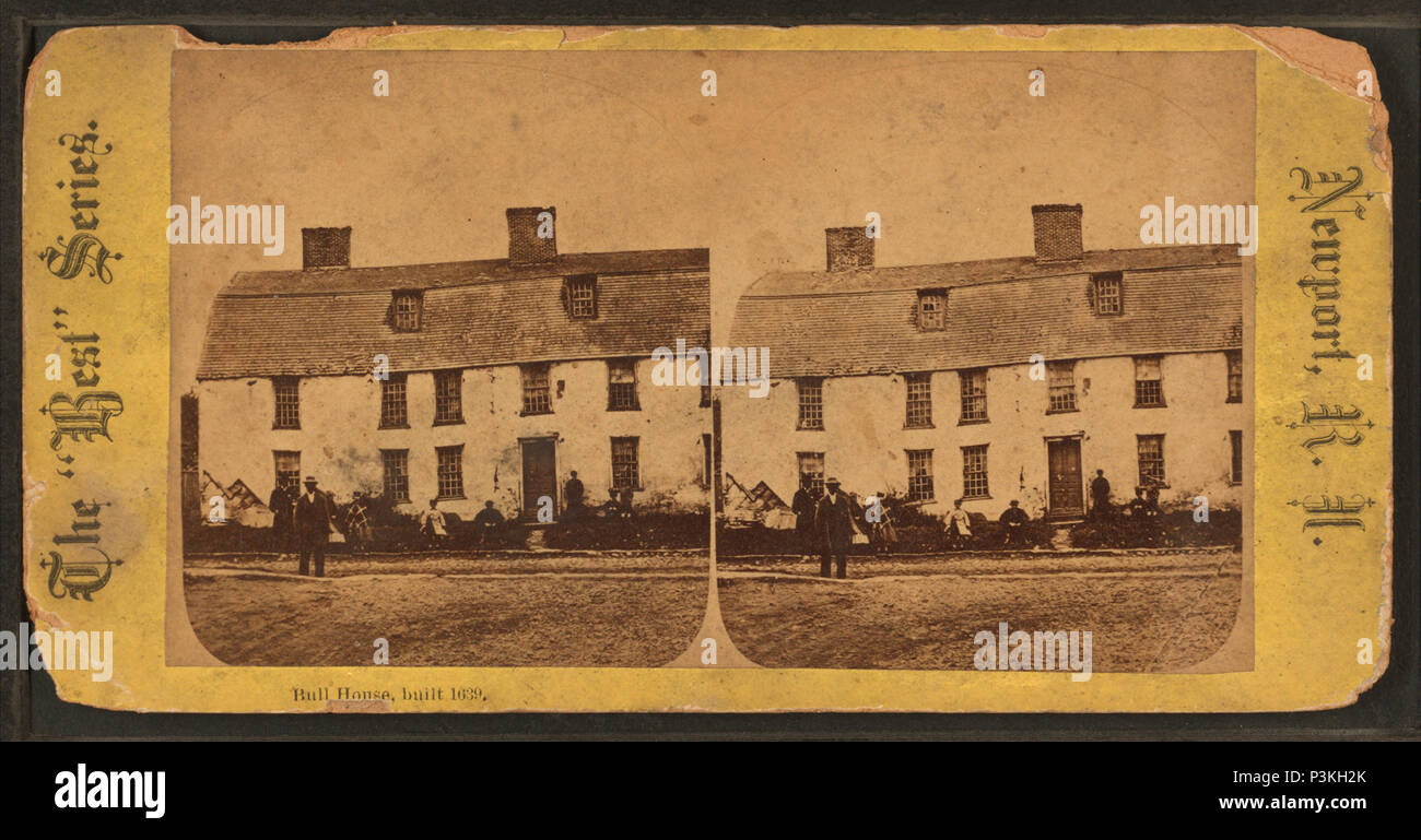 . Bull House. Costruito nel 1639. Titolo alternativo: "migliori" serie ; Newport, R.I. Copertura: 1860?-1900?. Fonte impronta: 1860?-1900?. Elemento digitale pubblicata 1-25-2006; aggiornato 2-13-2009. 48 Bull House. Costruito nel 1639, da Robert N. Dennis raccolta di vista stereoscopica Foto Stock