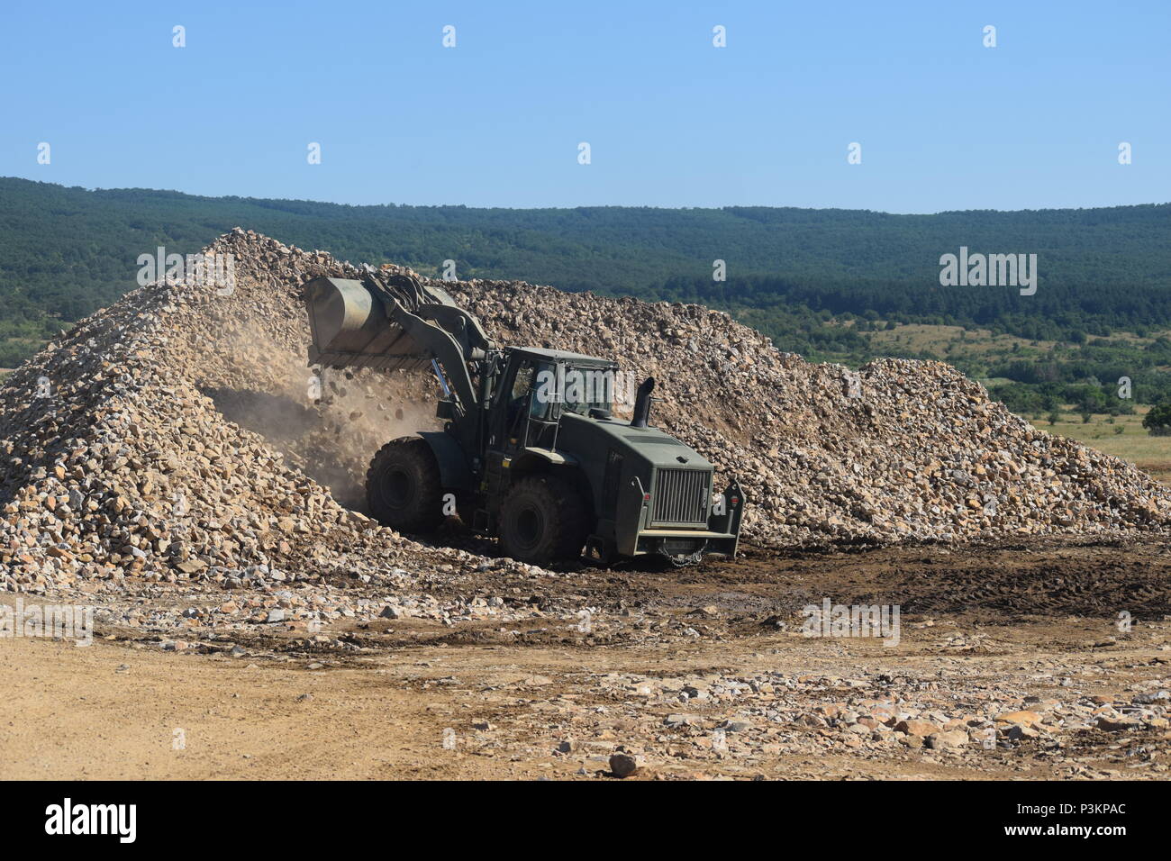 Ingegnere 841st battaglione, U.S. La riserva di esercito di arrivare a Novo Selo Area Formazione, Bulgaria sito in costruzione il 30 giugno 2016 durante il funzionamento la risoluta castello 16. (U.S. Foto dell'esercito da 1Lt. Matthew Gilbert, ingegnere 194th brigata, Tennessee esercito nazionale Guard) Foto Stock