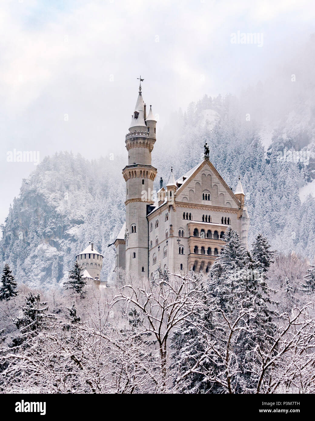 Il Castello di Neuschwanstein sotto la neve, Schwangau, Baviera, Germania Foto Stock