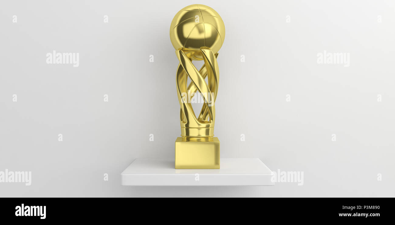 Coppa di basket. Basketballl golden trophy su un ripiano, muro bianco sfondo, copia dello spazio. 3d illustrazione Foto Stock