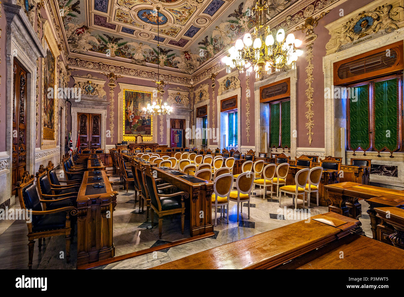 Italia Sardegna Cagliari - Castello ( casteddu ) District - Piazza palazzo - Palazzo Viceregio o Regio - La Sala del Consiglio - Foto Stock