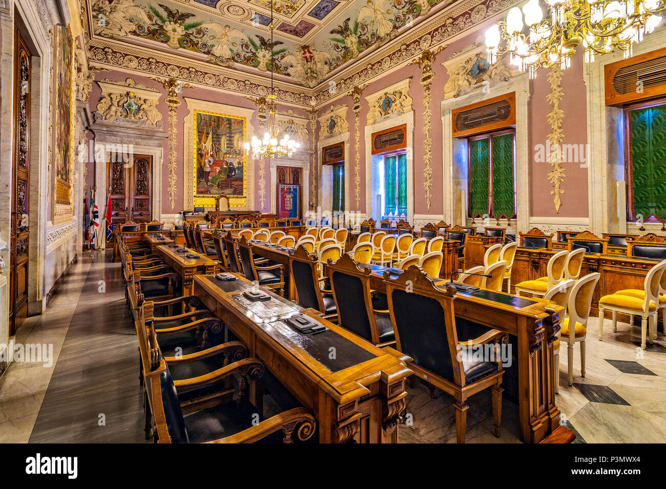 Italia Sardegna Cagliari - Castello ( casteddu ) District - Piazza palazzo - Palazzo Viceregio o Regio - La Sala del Consiglio - Foto Stock