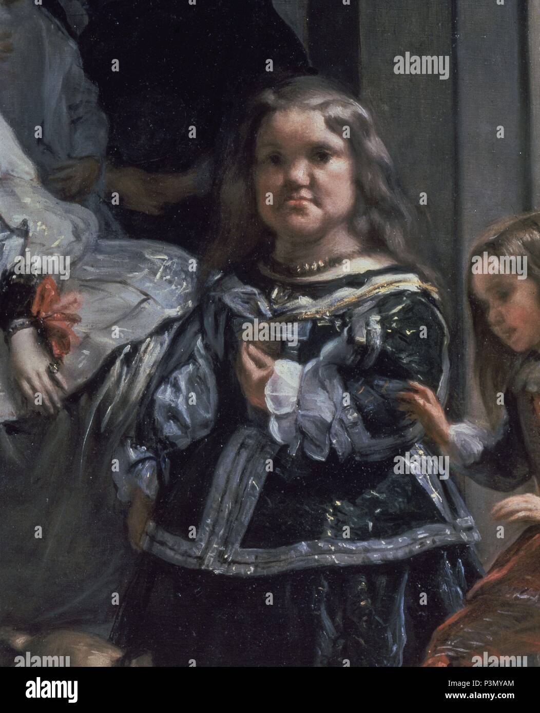 LA ENANA MARIBARBOLA - DETALLE DE LAS MENINAS O LA FAMILIA DE Felipe IV- 1656 - OLEO/LIENZO - BARROCO ESPAÑOL - CONJUNTO 401. Autore: Diego Velázquez (1599-1660). Posizione: Il MUSEO DEL PRADO-PINTURA, MADRID, Spagna. Foto Stock