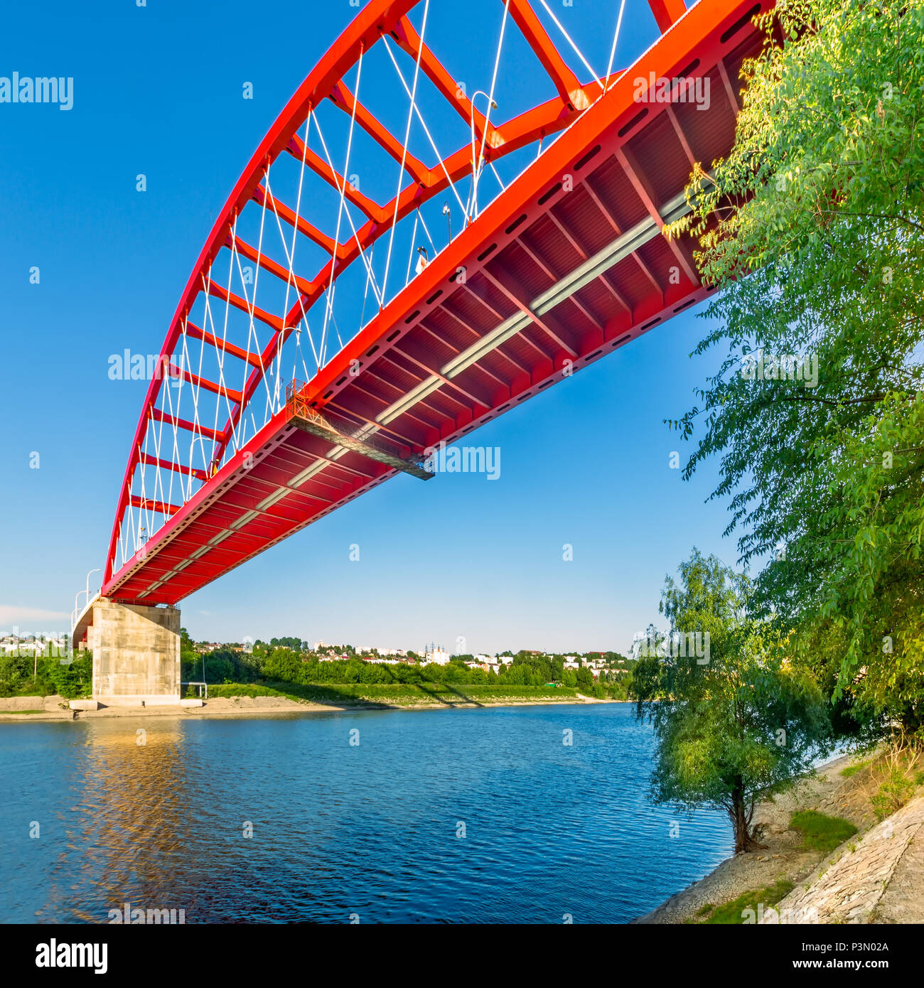 Santa Maria ponte di Cernavoda. Il ponte collega la città e la sua stazione ferroviaria attraverso il Danubio - Mar Nero canal. Foto Stock