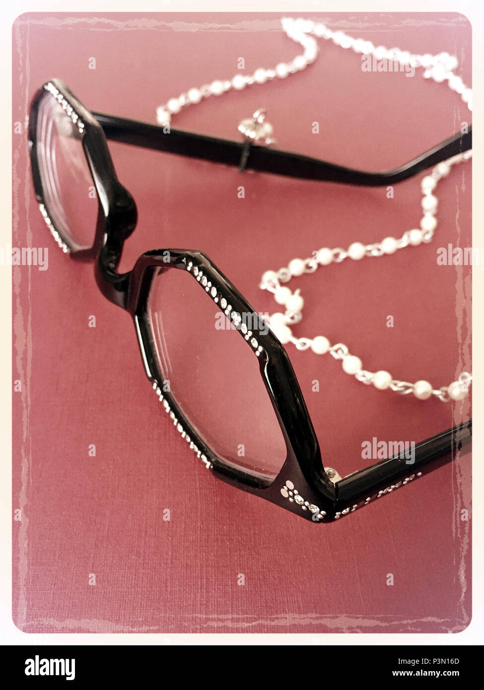 Vintage degli occhiali sulla bibliotecario della catena, NYC Foto Stock