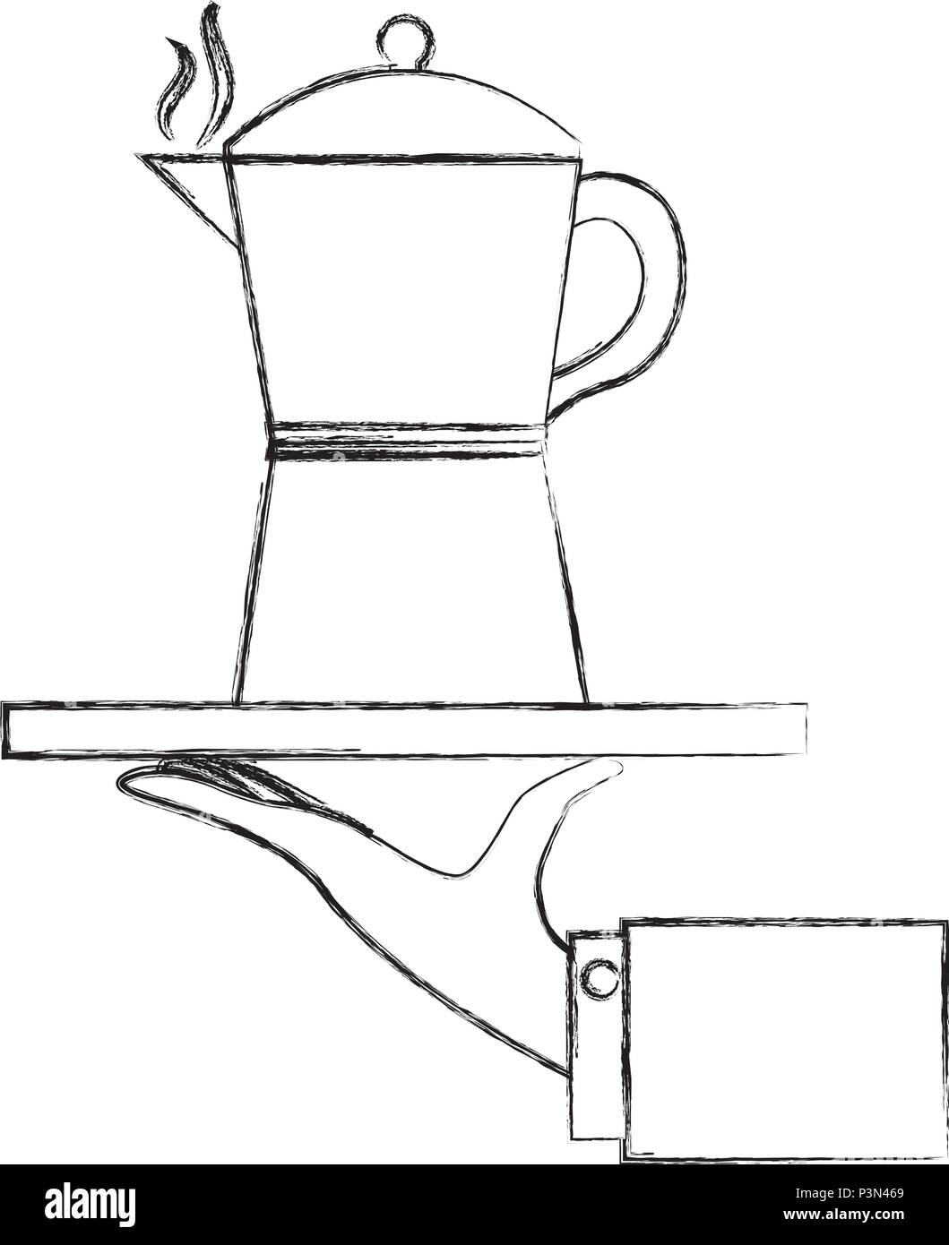 Sollevamento a mano vassoio con bollitore per caffè icona isolato Illustrazione Vettoriale